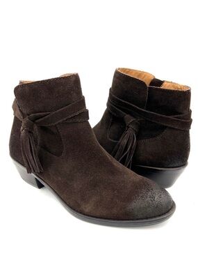 Sofft Tamala Bootie Dark Brown Suede Fringe Tassel Boho Size 8